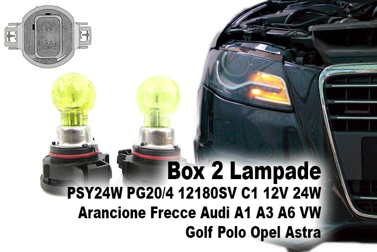 Box 2 Lampade PSY24W PG20/4 12180SV C1 12V 24W Arancione Frecce Audi A1 A3 A6 VW Golf Polo Opel Astra