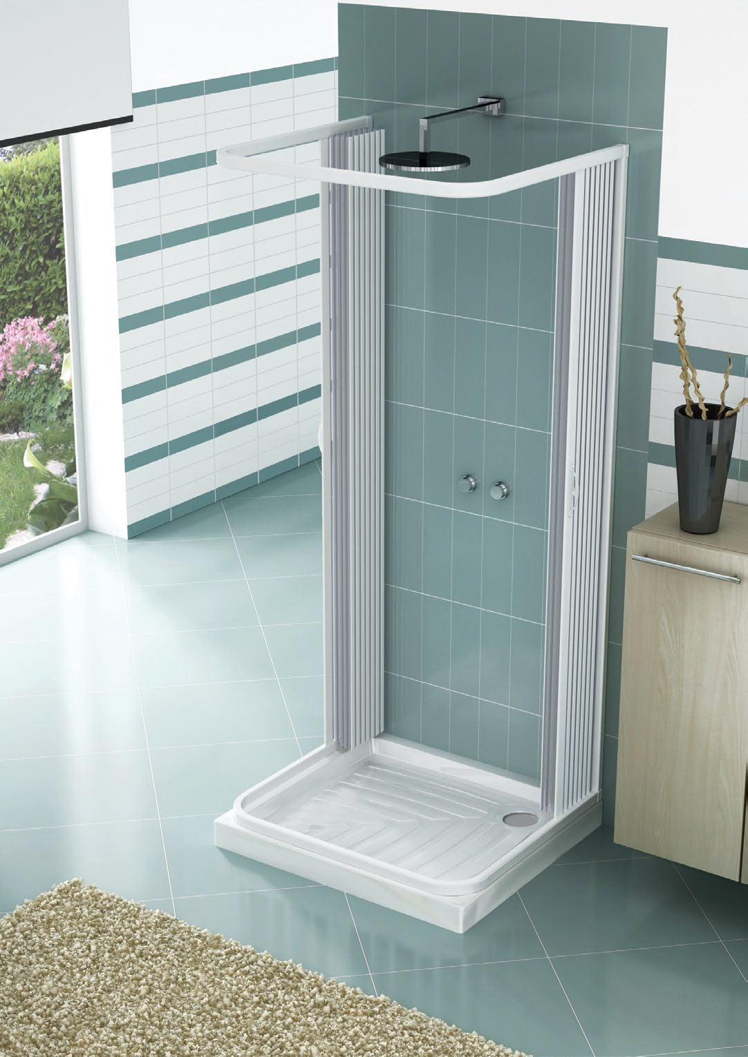 Box doccia tre lati apertura totale centrale a soffietto in pvc h.185cm Doliso Legrese Bianco,75x75x75 cm 