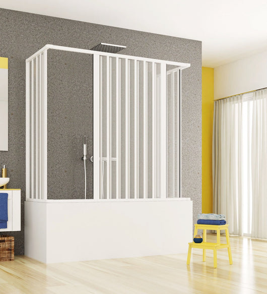 Box vasca tre lati apertura bilaterale a soffietto, pvc bianco h150cm Platra Nyohi Bianco,70x140x70 cm