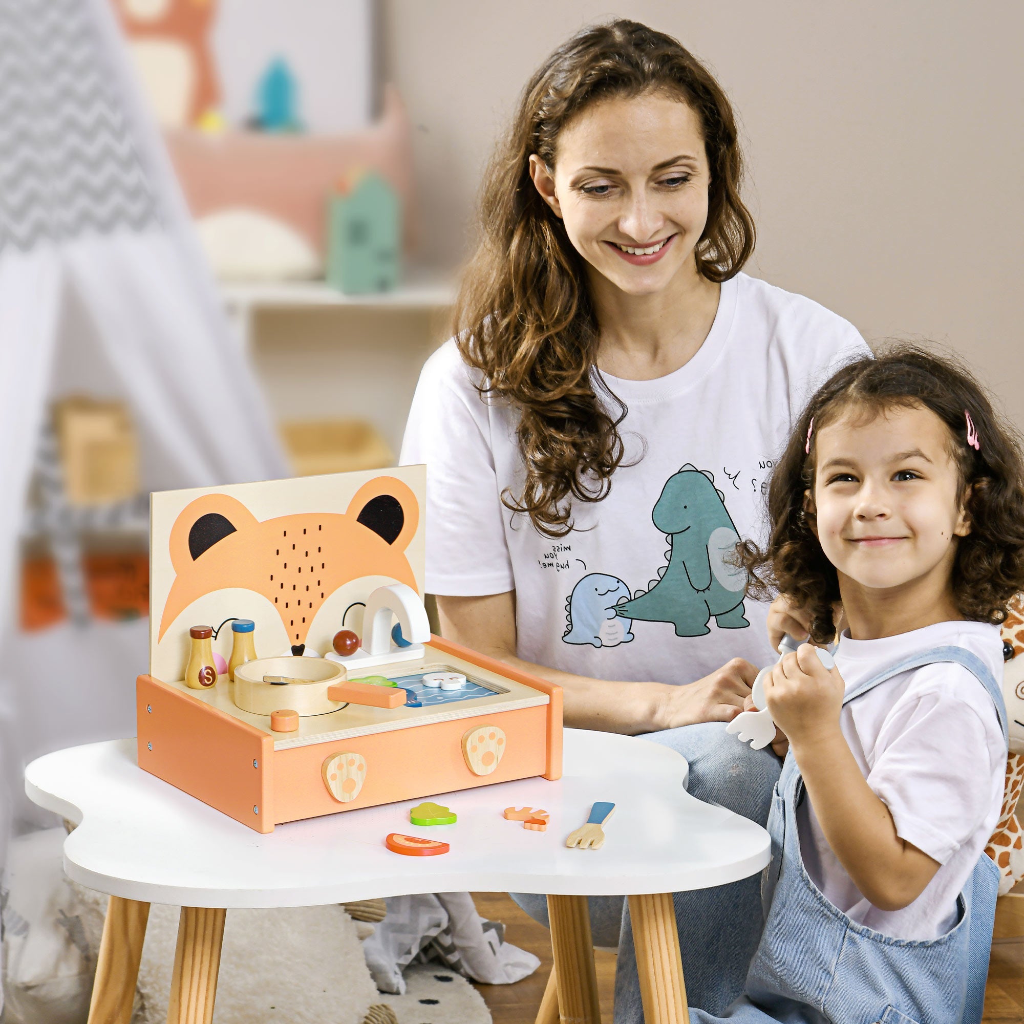 Cucina Giocattolo per Bambini Fornello e 12 Accessori in Legno