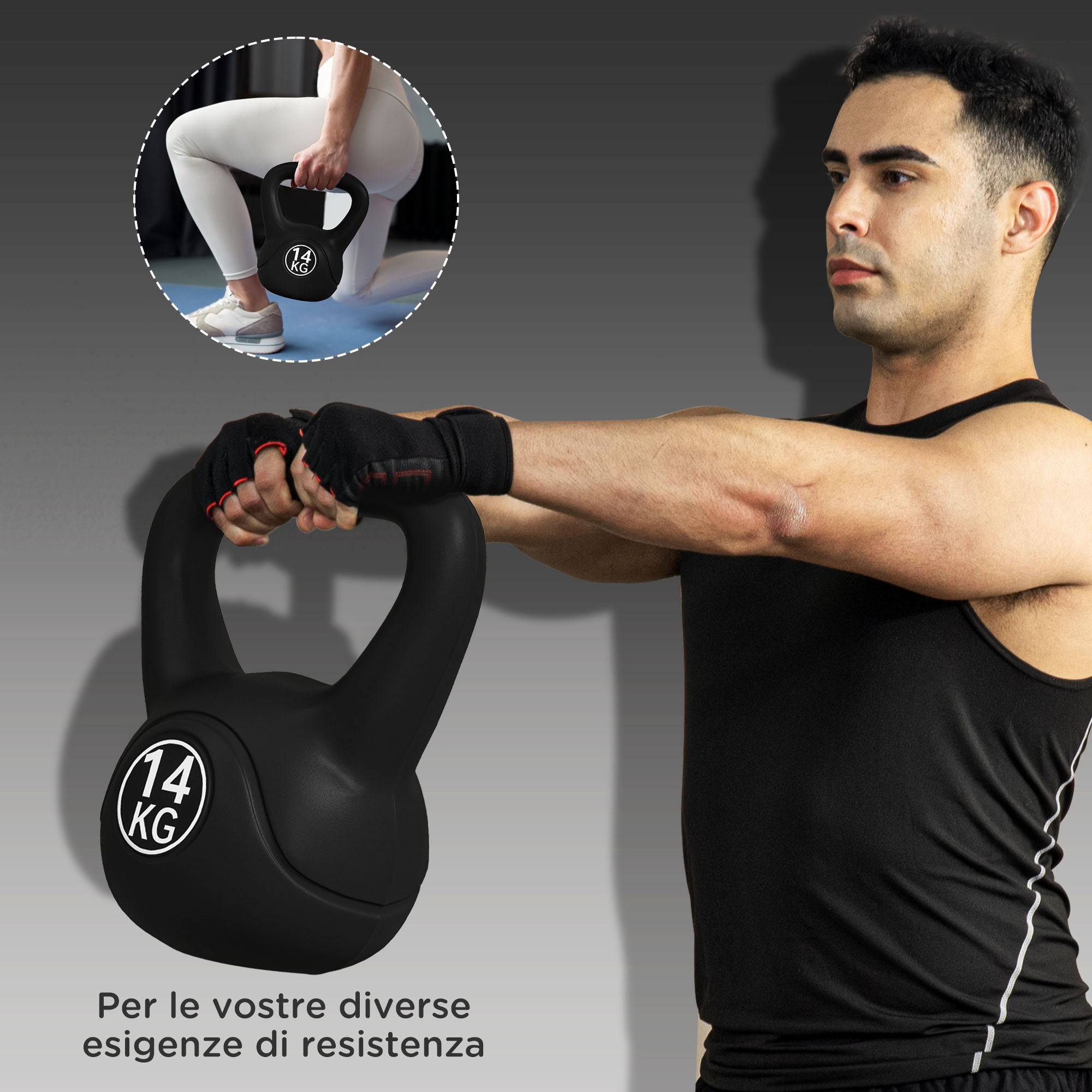 Kettlebell per Allenamento 4 kg in Plastica e Sabbia Nero