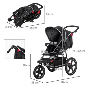 Passeggino Leggero per Bambini Pieghevole 128x58x106 cm con Tettuccio in Metallo e Tessuto Oxford Nero