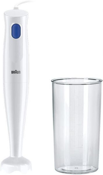 Braun frullatore a immersione mq10.001pwh + bicchiere graduato 600ml, minipimer leggero, sistema easytwist per cambiare facilmente accessorio, tecnologia splash control niente schizzi