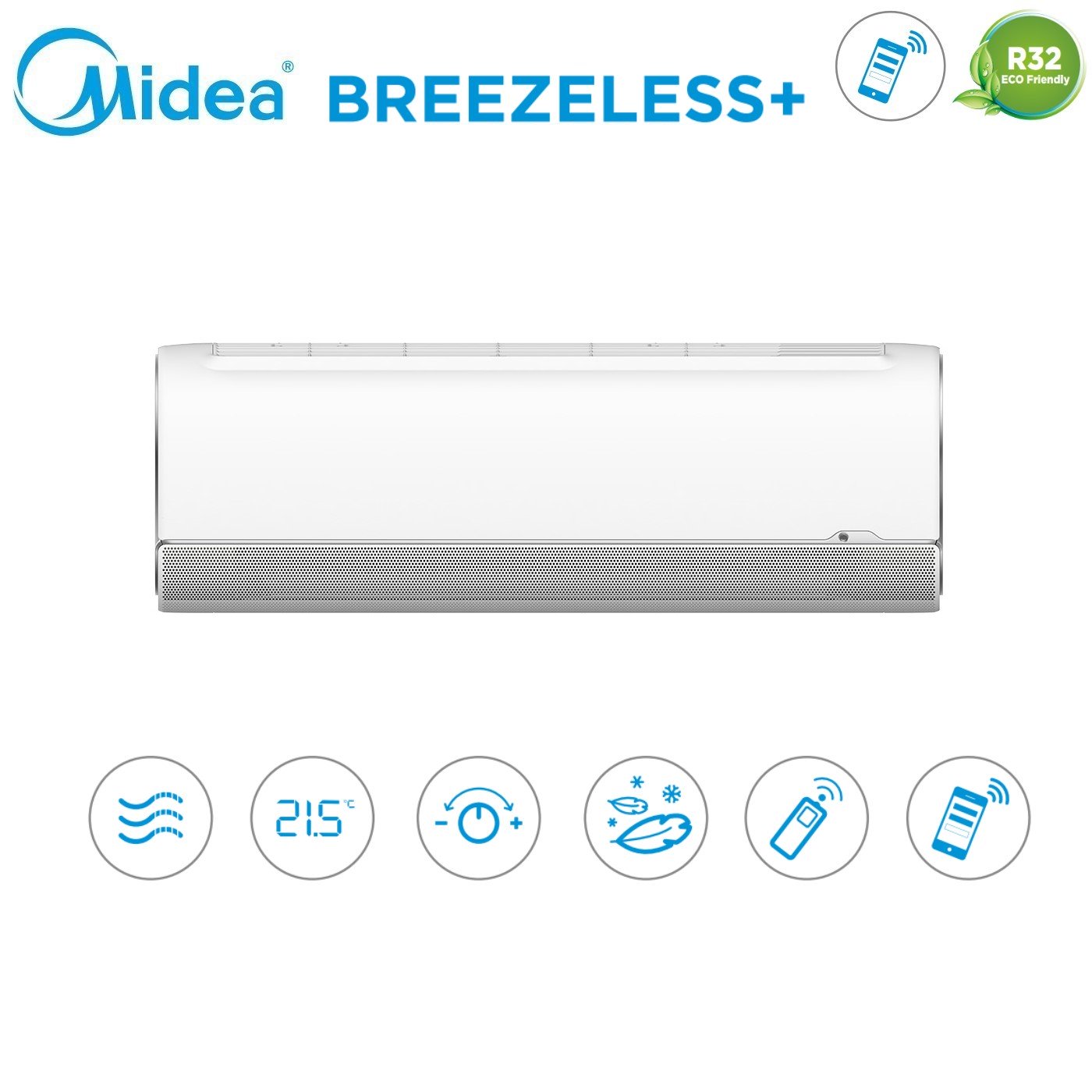 Climatizzatore Condizionatore Midea Quadri Split Inverter serie BreezeleSS+ 12+12+12+12 con M4O-36FN8-Q R-32 Wi-Fi Integrato 12000+12000+12000+12000 - Novità