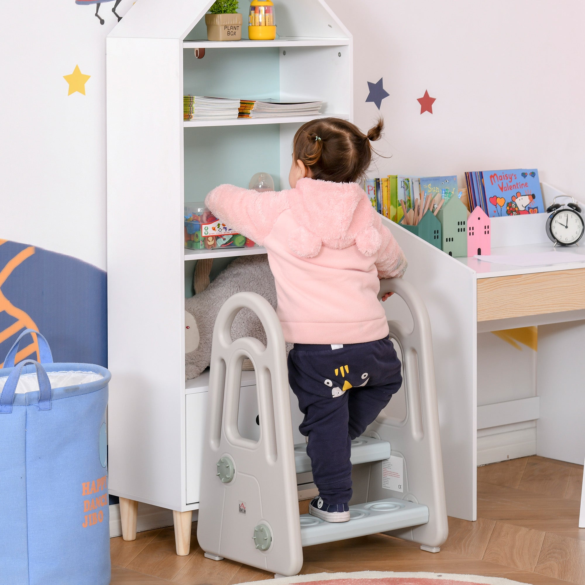 Sgabello per Bambini Scaletta a 2 Gradini 435x38,5x61 cm Blu e Grigio