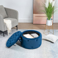 Pouf Poggiapiedi Ø60x40 cm in Velluto Blu Scuro