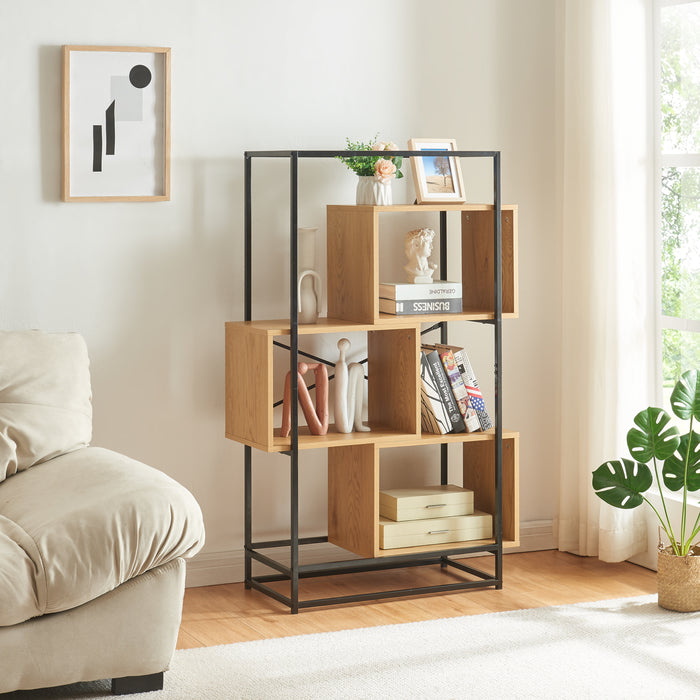 Libreria Rennebu con 3 Scomparti Aperti - Effetto Rovere / Nero [en.casa]