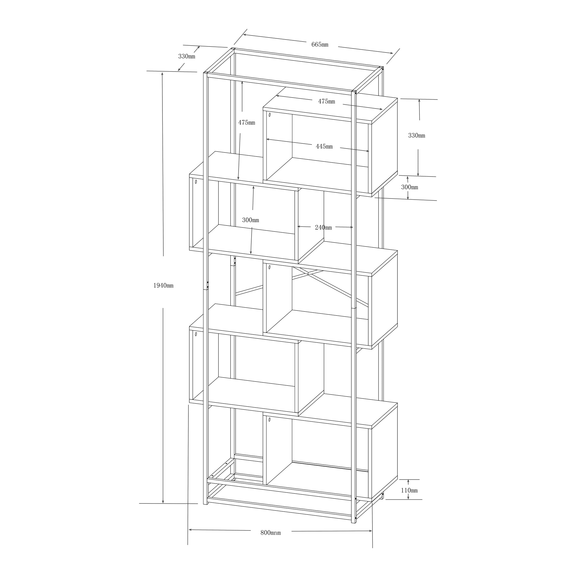 Libreria Rennebu con 5 Scomparti Aperti - Effetto Rovere / Nero [en.casa]