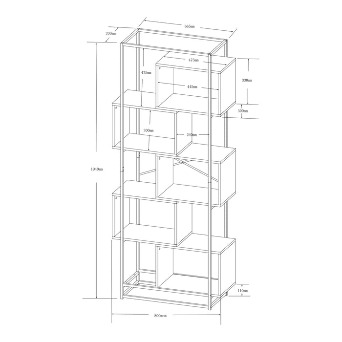 Libreria Rennebu con 5 Scomparti Aperti - Effetto Rovere / Nero [en.casa]