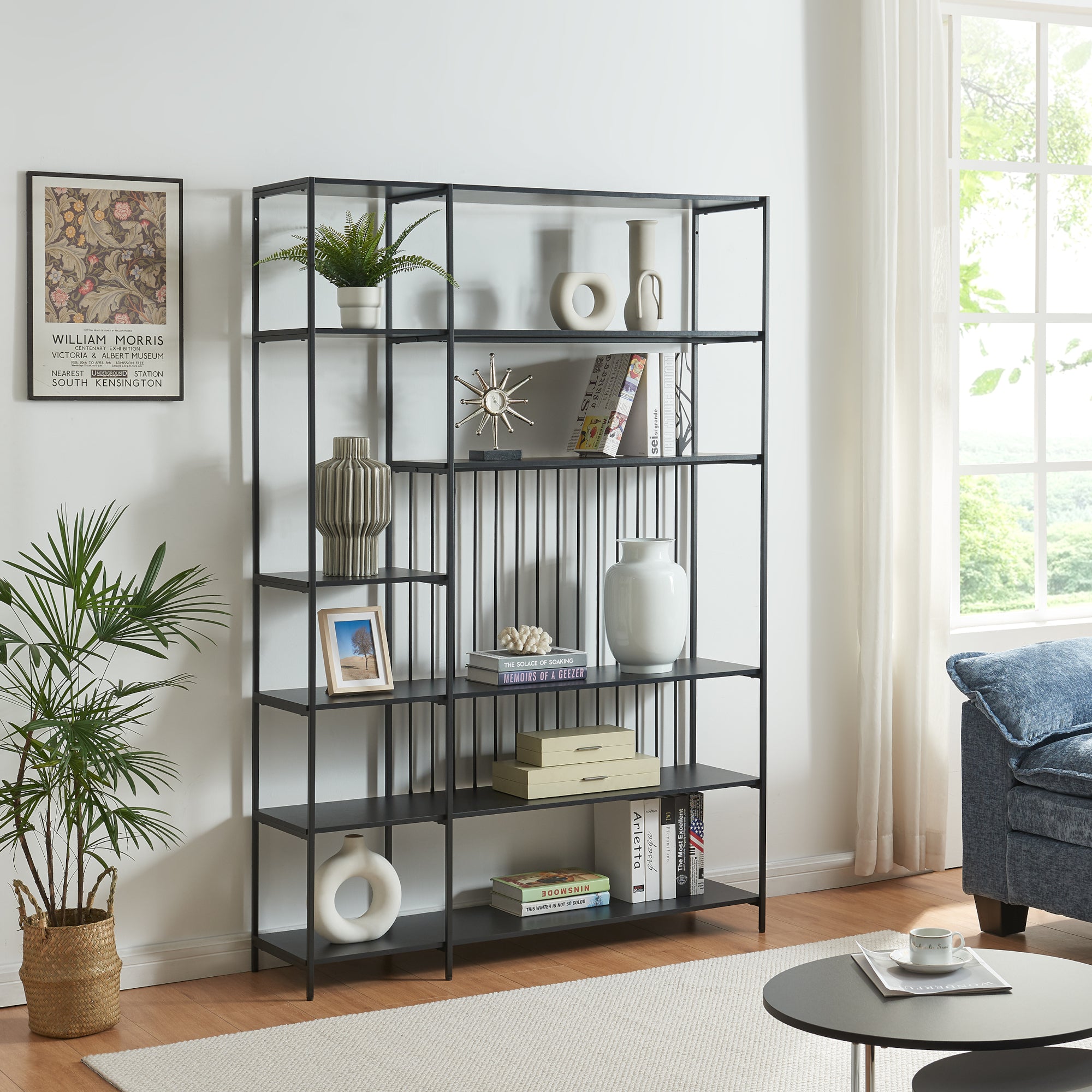 Scaffale da Terra Rà¦lingen Libreria con Ripiani Aperti 180x120x33 cm Nero [en.casa]