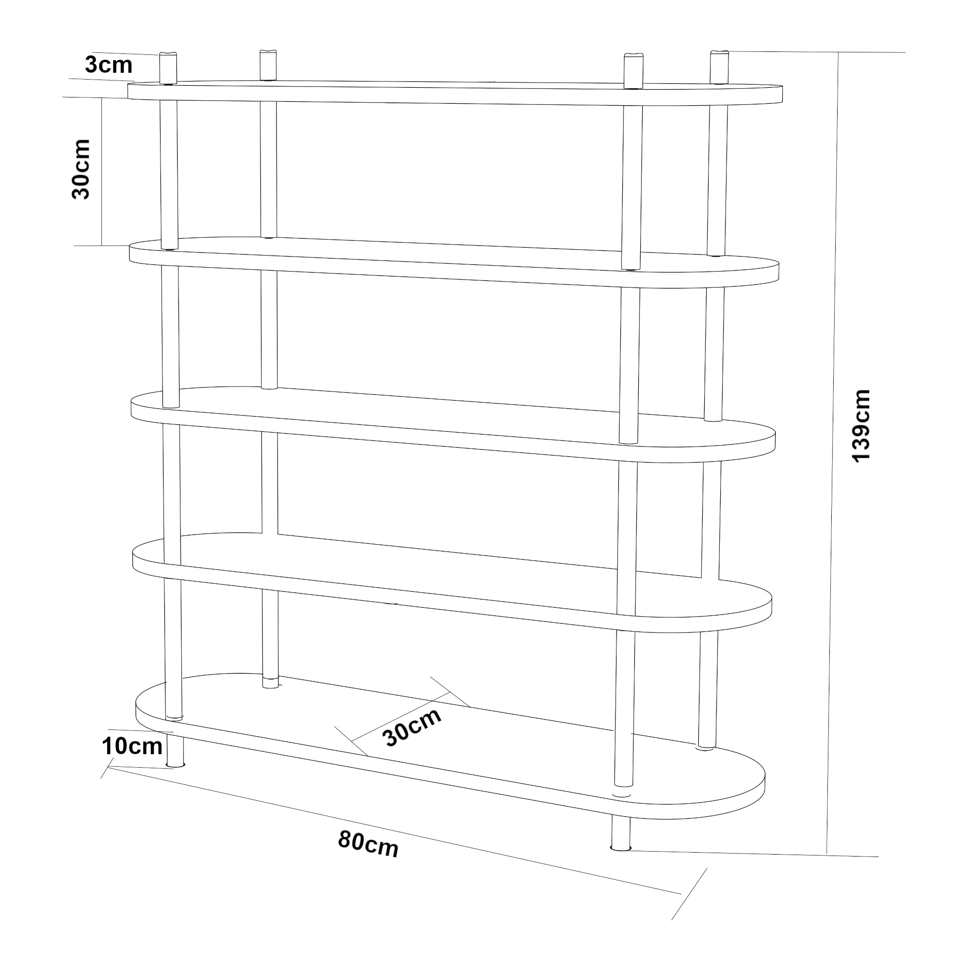 Scaffale da Terra Øvre Libreria con 5 Ripiani - Nero [en.casa]