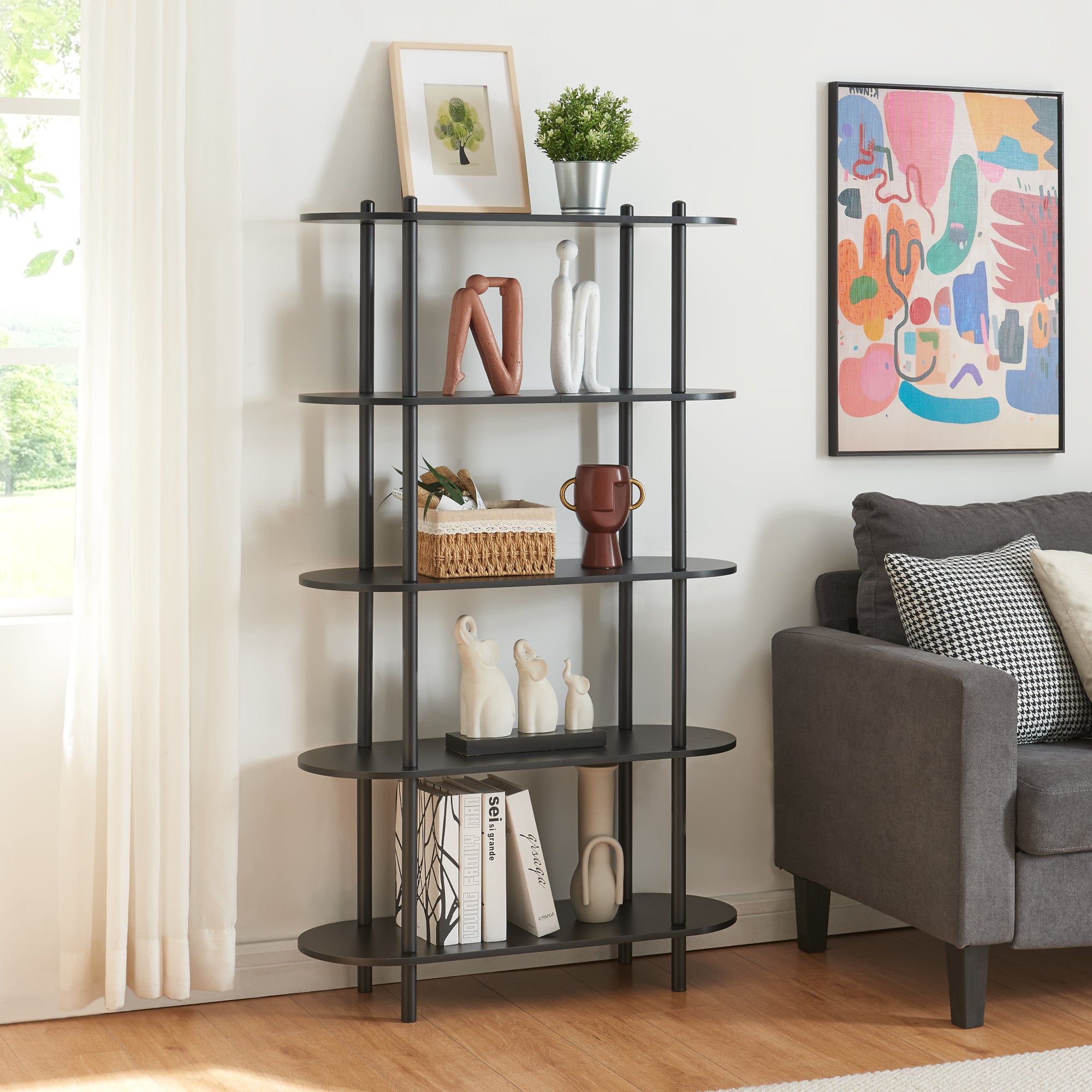 Scaffale da Terra Øvre Libreria con 5 Ripiani - Nero [en.casa]