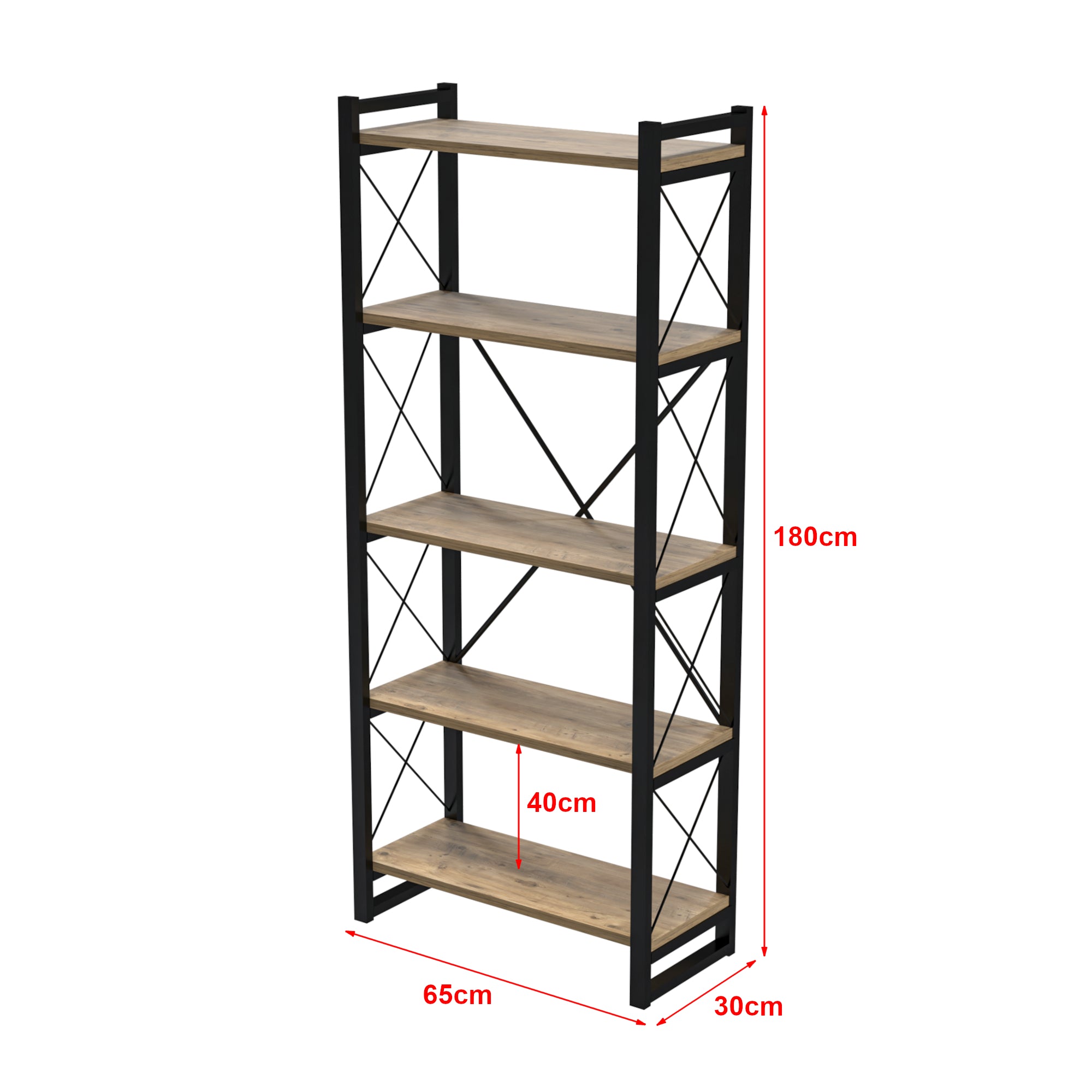 Scaffale a Terra 'Skà¸rping' (AxLxP) 180 x 65 x 30 cm Libreria con 5 Ripiani Mobile Espositore con Telaio in Metallo -