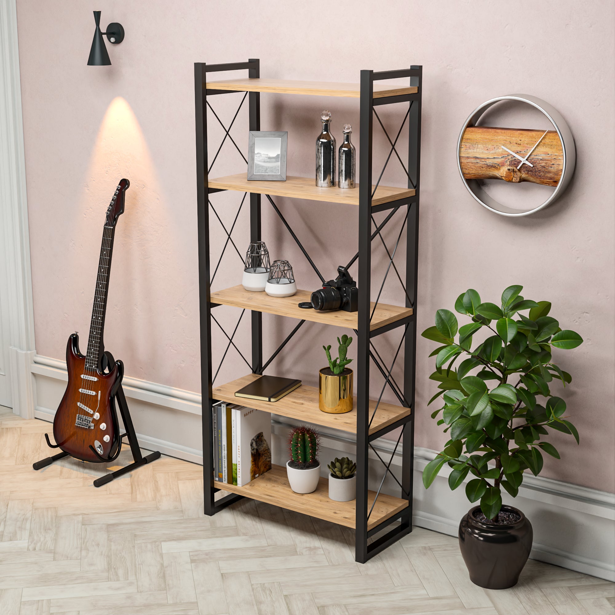 Scaffale a Terra 'Skà¸rping' (AxLxP) 180 x 65 x 30 cm Libreria con 5 Ripiani Mobile Espositore con Telaio in Metallo -