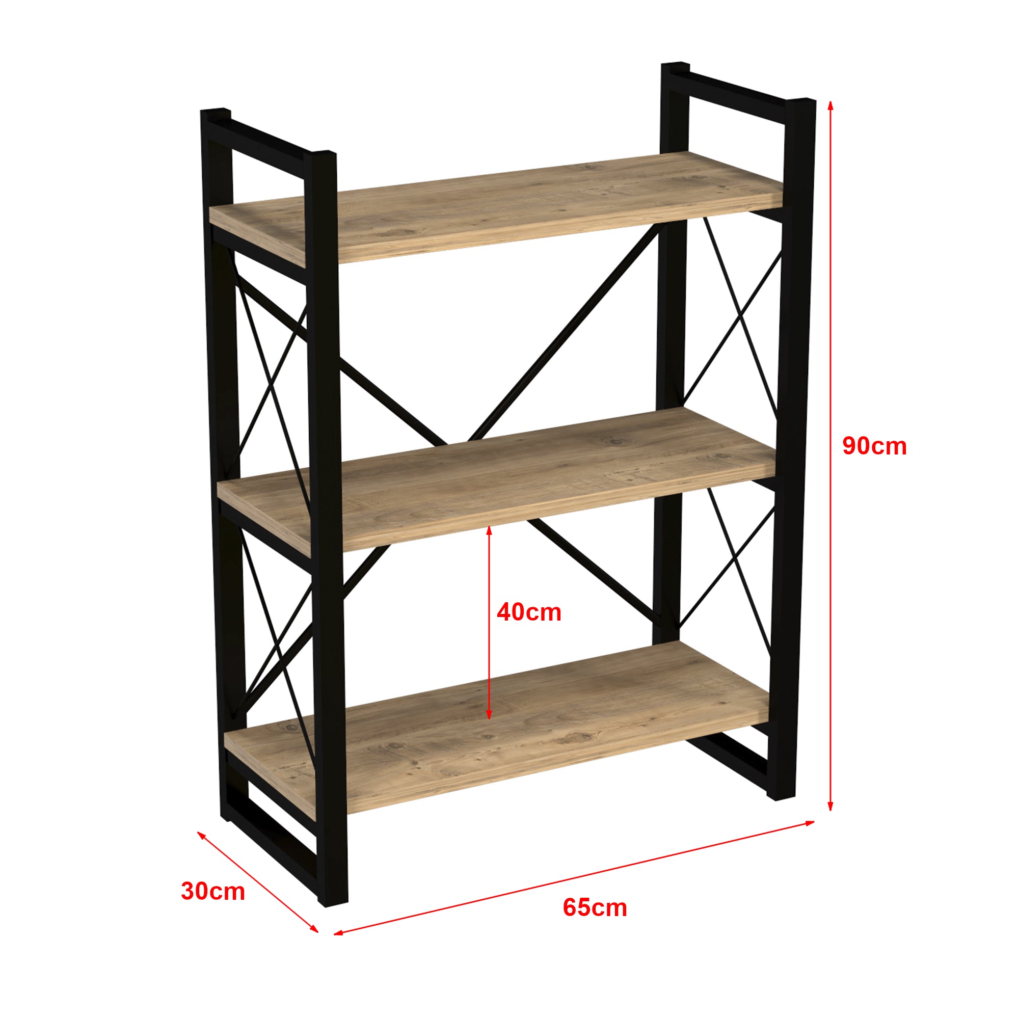 Scaffale a Terra 'Skà¸rping' (AxLxP) 90 x 65 x 30 cm Libreria con 3 Ripiani Mobile Espositore con Telaio in Metallo -