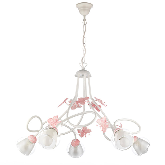 4924/5 - Lampadario Butterfly Bianco/Rosa 5 Luci