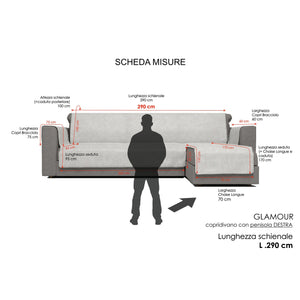 Copridivano con Penisola Destra Seduta 290 cm in Poliestere e Cotone Grigio Scuro