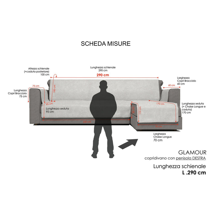 Copridivano con Penisola Destra Seduta 290 cm in Poliestere e Cotone Grigio Scuro