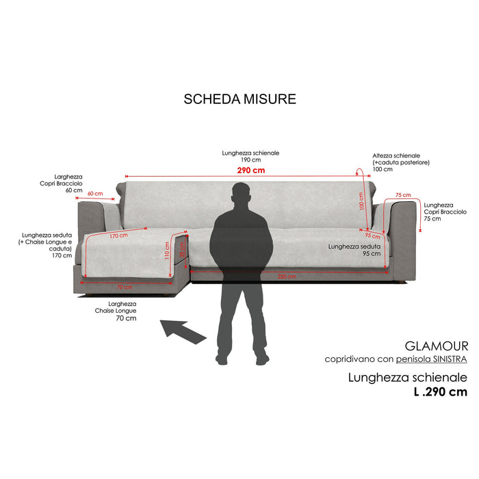 Copridivano con Penisola Sinistra Seduta 240 cm in Poliestere e Cotone Grigio Scuro