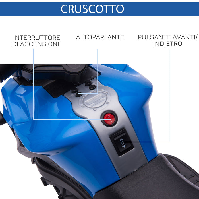 Moto Elettrica per Bambini 6V con Fari e Clacson Blu