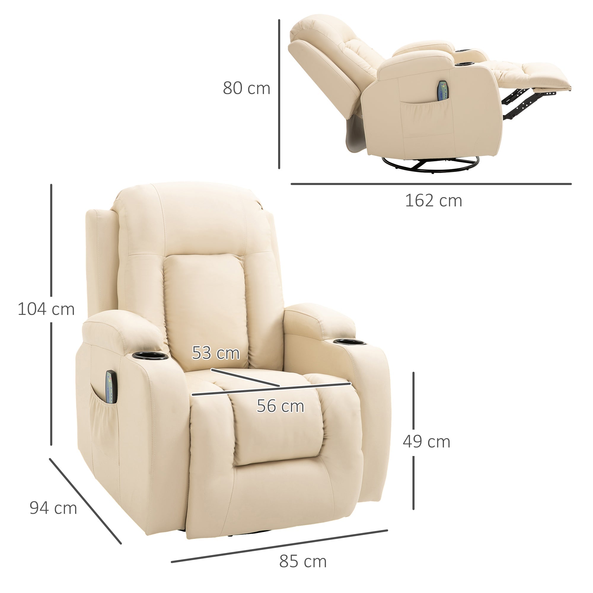 Poltrona Relax Massaggiante a 8 Punti 85x94x104 cm Reclinabile con Telecomando in Similpelle Beige