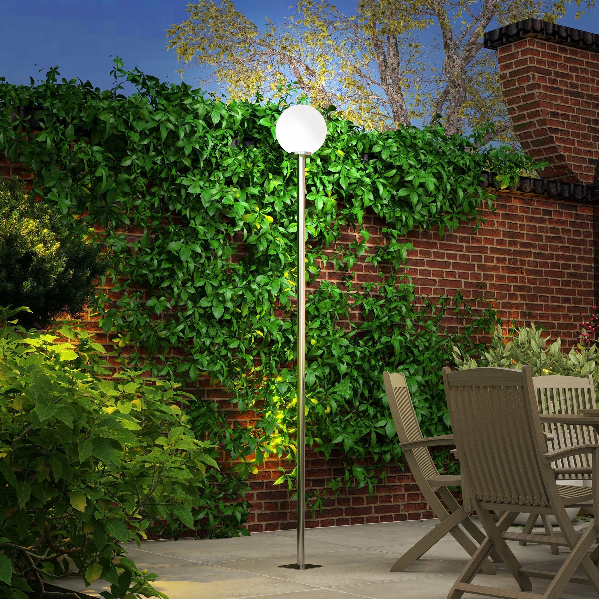 Lampioncino da Giardino Impermeabile Paralume Rotondo Ø25x223A cm con Palo in Acciaio Bianco Crema e Argento