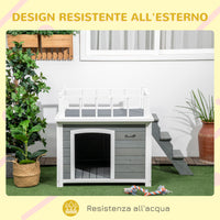 Cuccia da Eterno per Cani 121x77x78 cm con Terrazza Scaletta e Finestra Grigio chiaro