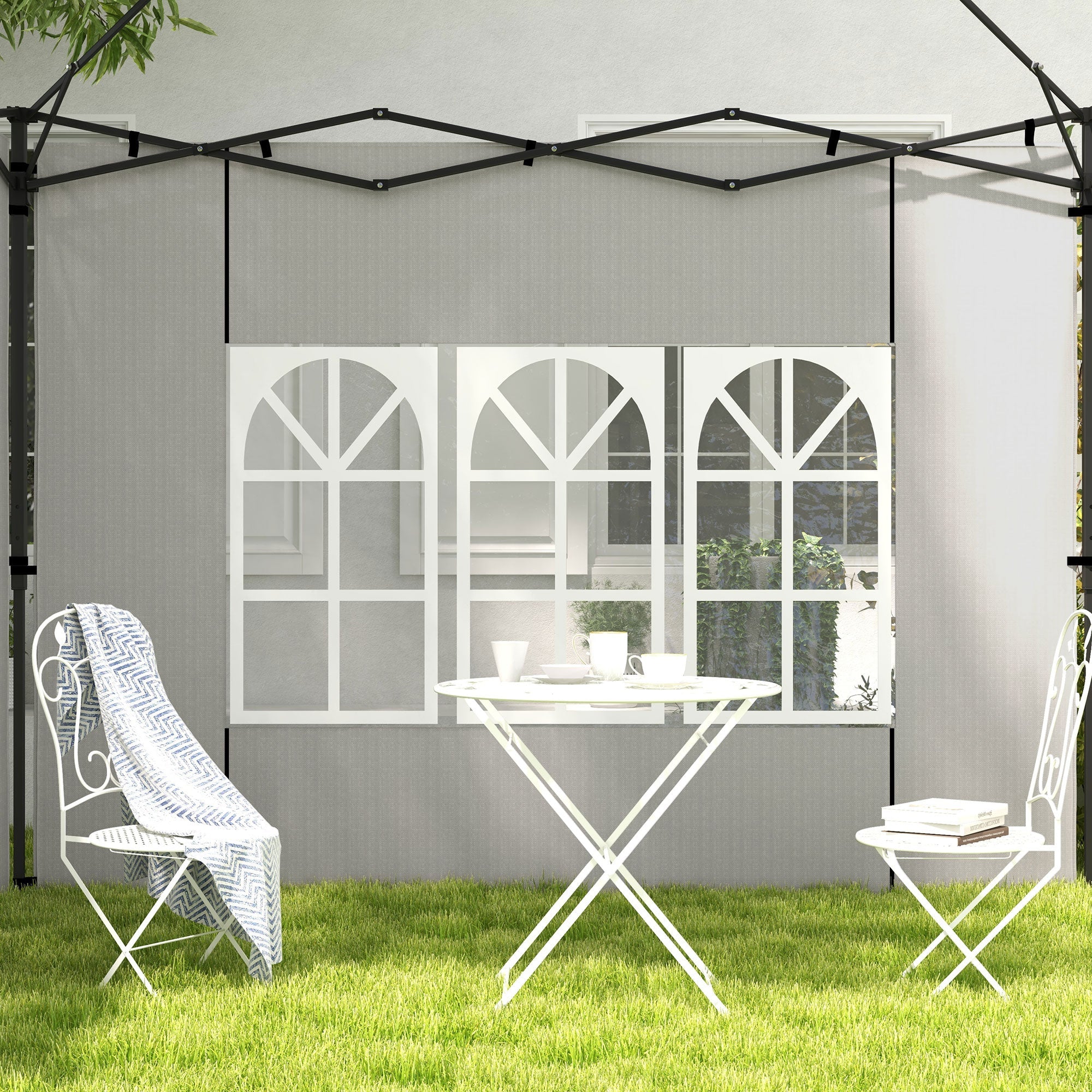 Set 2 Pareti Laterali per Gazebo 3x3m e 3x6m con Finestre 293x193 cm in PE e Plastica Bianco