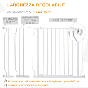 Cancelletto di Sicurezza per Cani Estensibile 75-115 cm per Scale e Porte in Acciaio e ABS Bianco