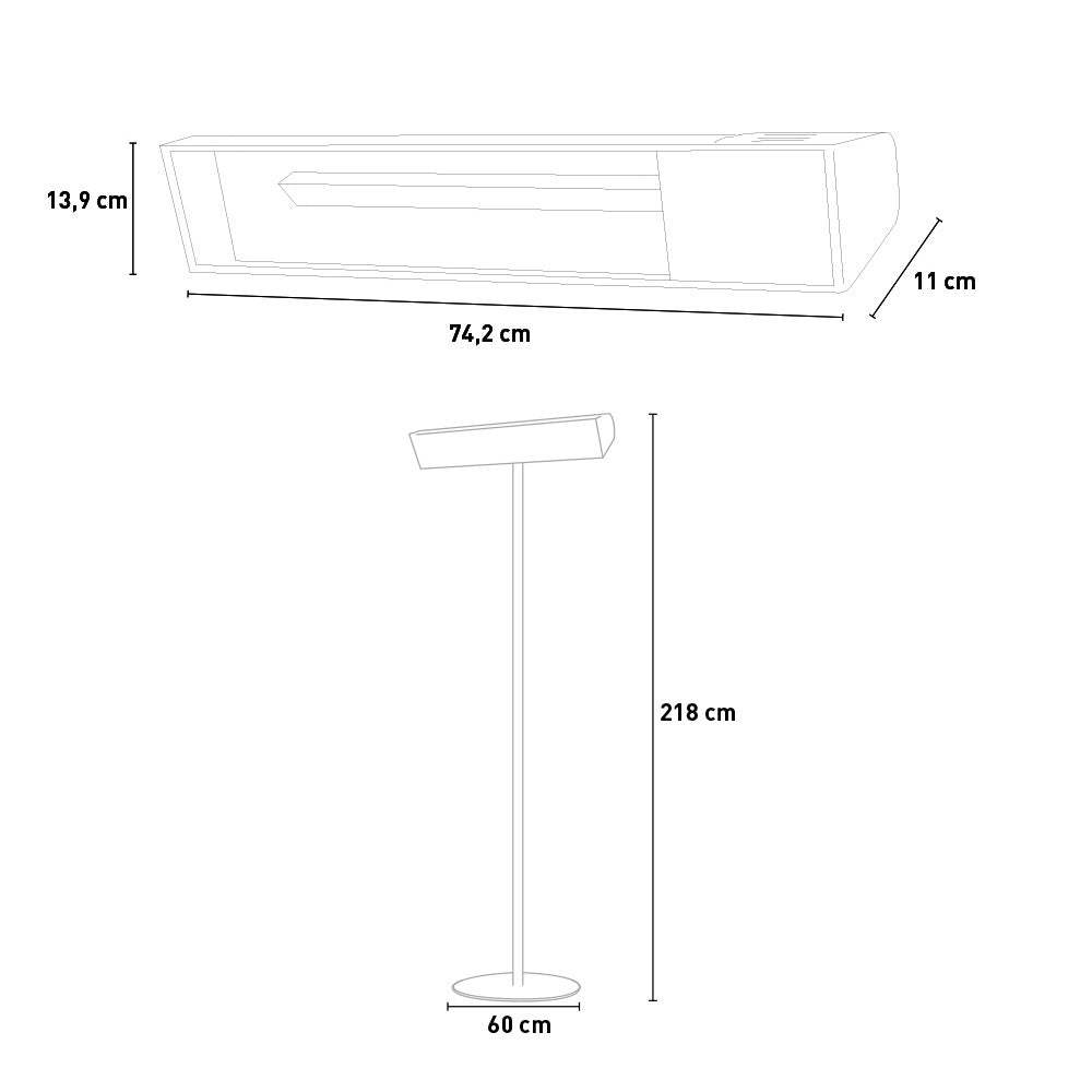 Sined Caldo Vetro Nero Piedistallo Riscaldatore Infrarossi Da 2000w Con Palo Nero e Silver Telecomando In Dotazione 3 Step Di Potenza 3366100 Per Ottimizzare i Consumi Elettrici Protezione Ip65