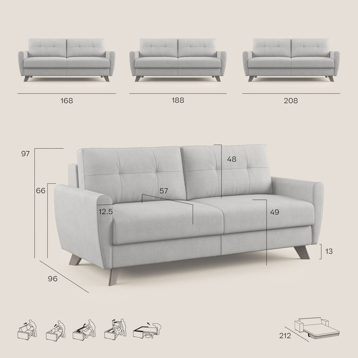 Divano Letto 3 Posti 188x97x96 cm in Tessuto Grigio