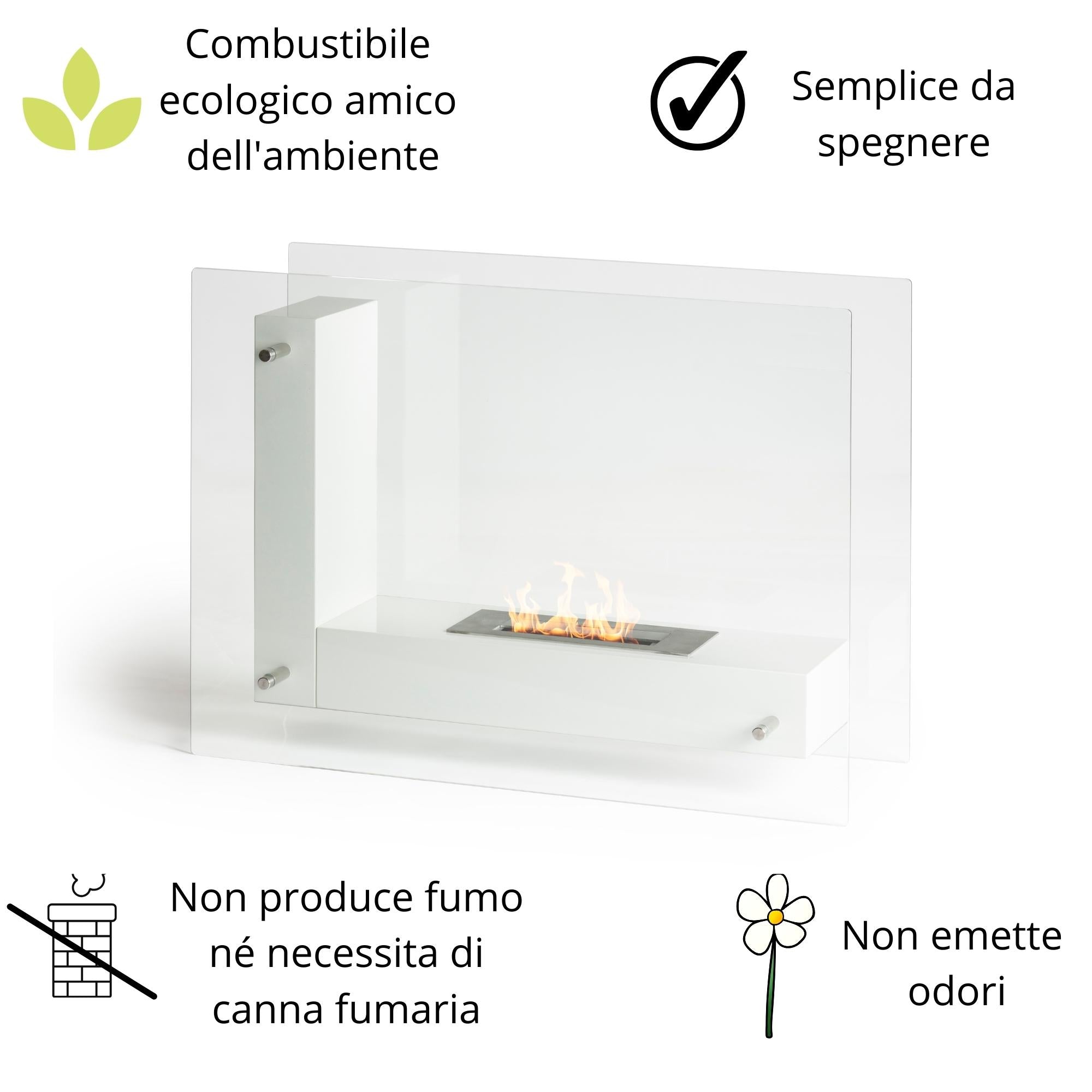 Brand Camino a Bioetanolo Bifacciale da Pavimento bianco 60x80x31 cm