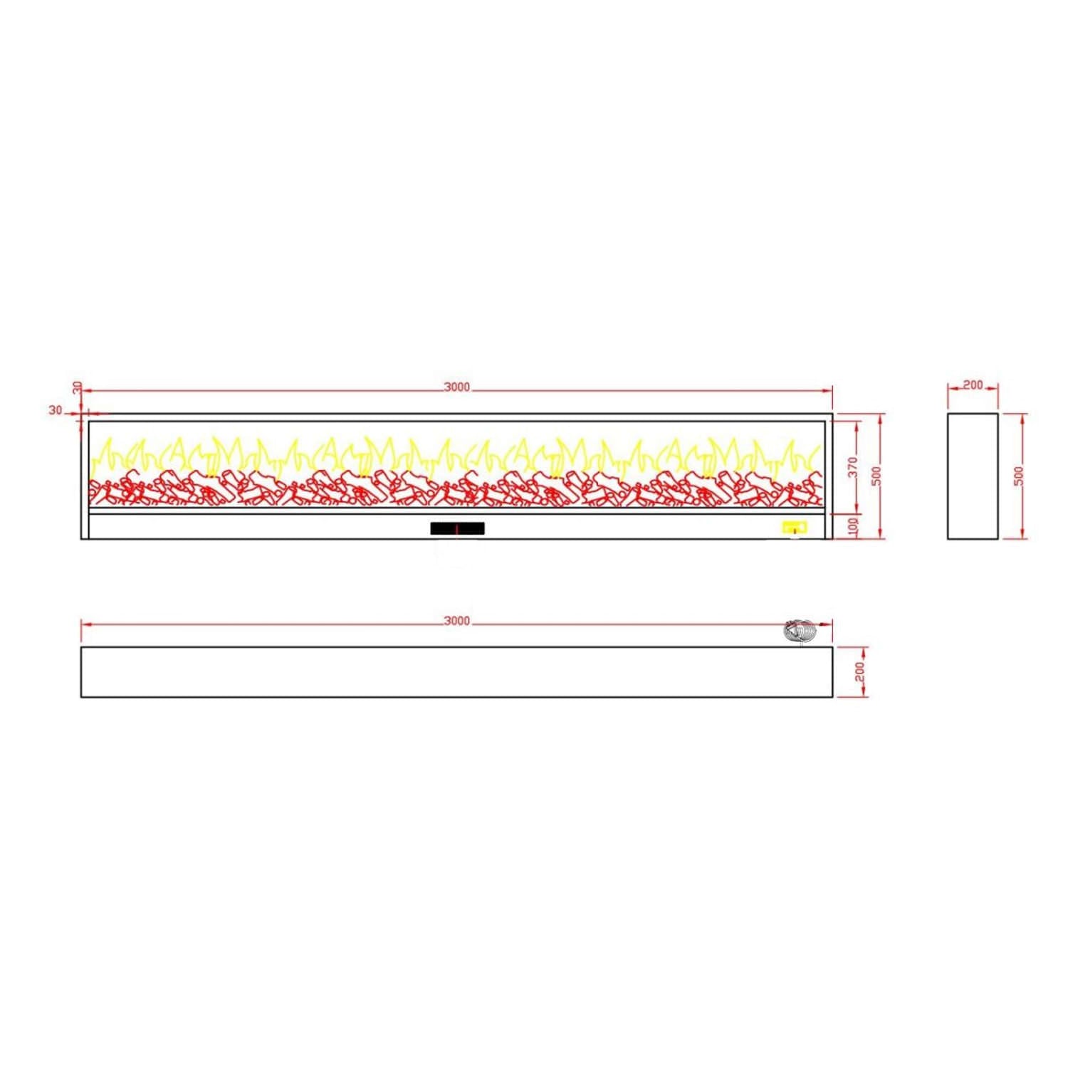 Sined Caminetto Etna Caminetto Elettrico Per Incassare Da 3 Metri Con Potenza 1500w Nero Grande Caminetto Elettrico Da Appoggio Da Interno Reale Effetto Fiamma Comandi Manuali e Telecomando