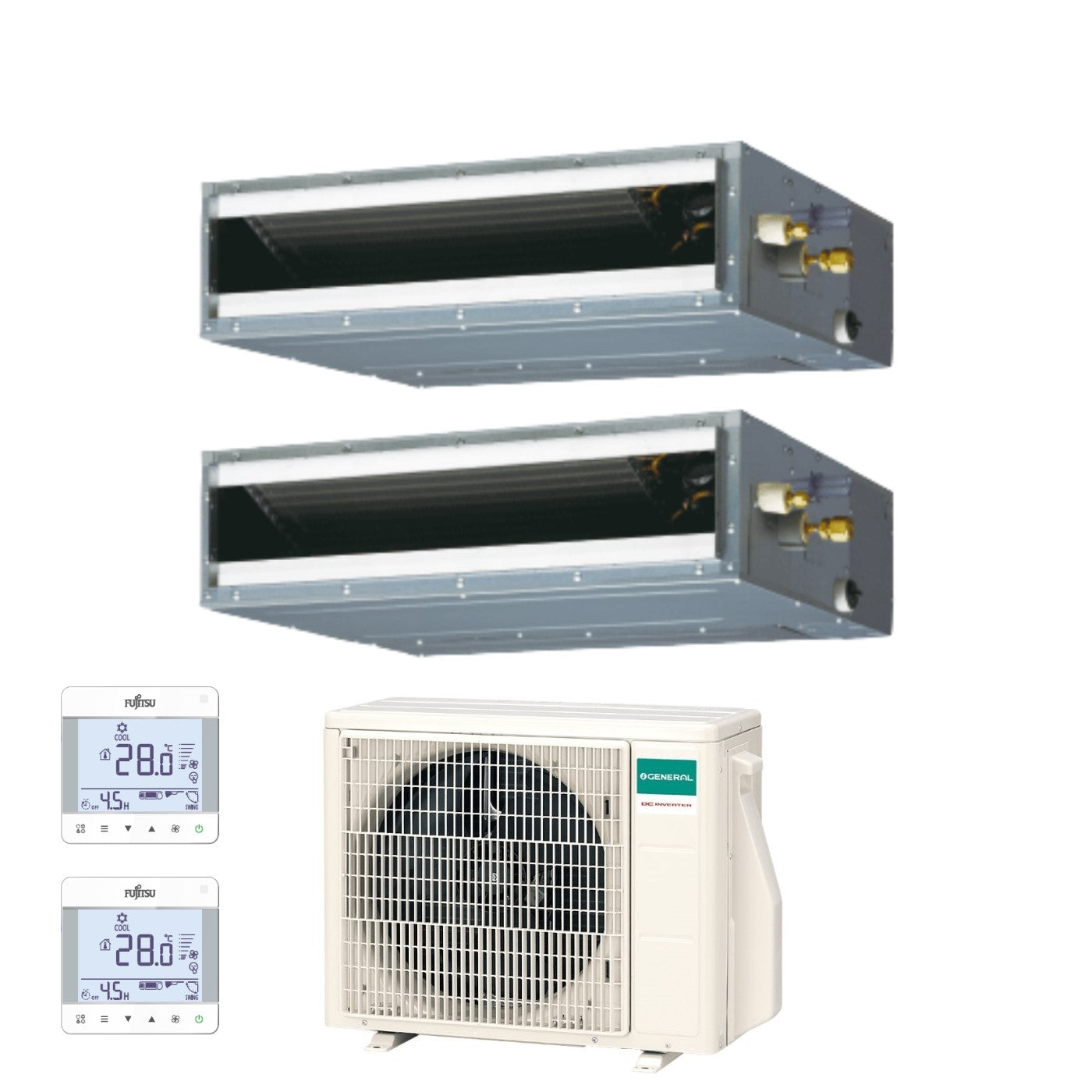 Climatizzatore Condizionatore General Fujitsu Dual Split Inverter Canalizzato Canalizzabile serie KL 9+9 con AOHG18KBTA2 R-32 Wi-Fi Optional 9000+9000 Comandi UTY-RCRGZ1 Inclusi