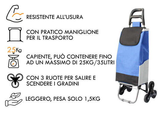 Carrello Spesa Con Ruote Trolley Portaspesa Con Manico Romeo - Carrello - Blu