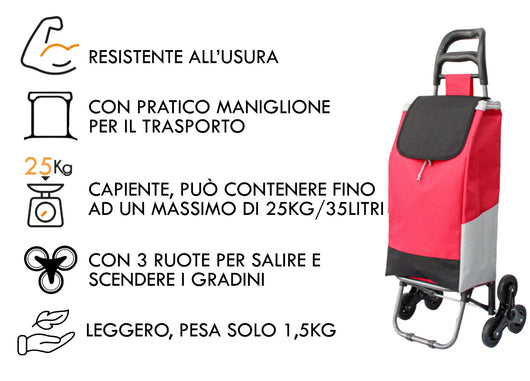 Carrello Spesa Con Ruote Trolley Portaspesa Con Manico Romeo - Carrello - Rosso