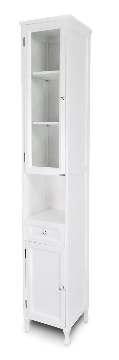 Mobile bagno a colonna in legno laccato bianco, vetrinetta mod.Vittoria CB02B