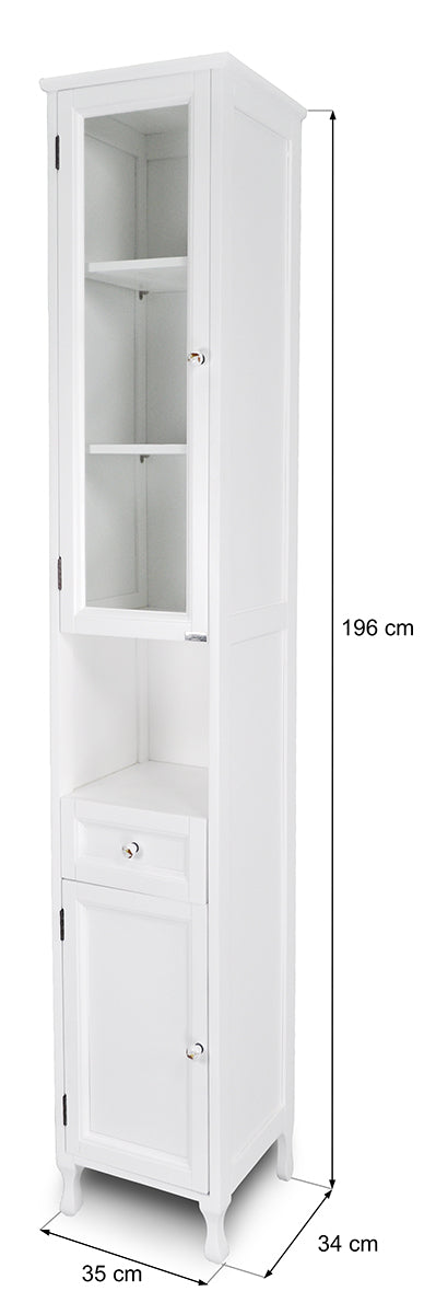 Mobile bagno a colonna in legno laccato bianco, vetrinetta mod.Vittoria CB02B