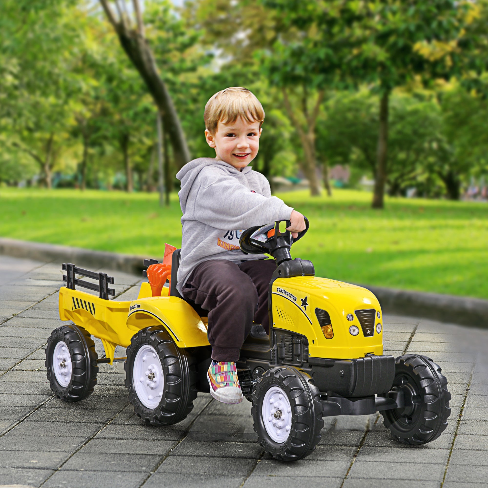 Trattore a Pedali per Bambini con Rimorchio e Accessori Giallo