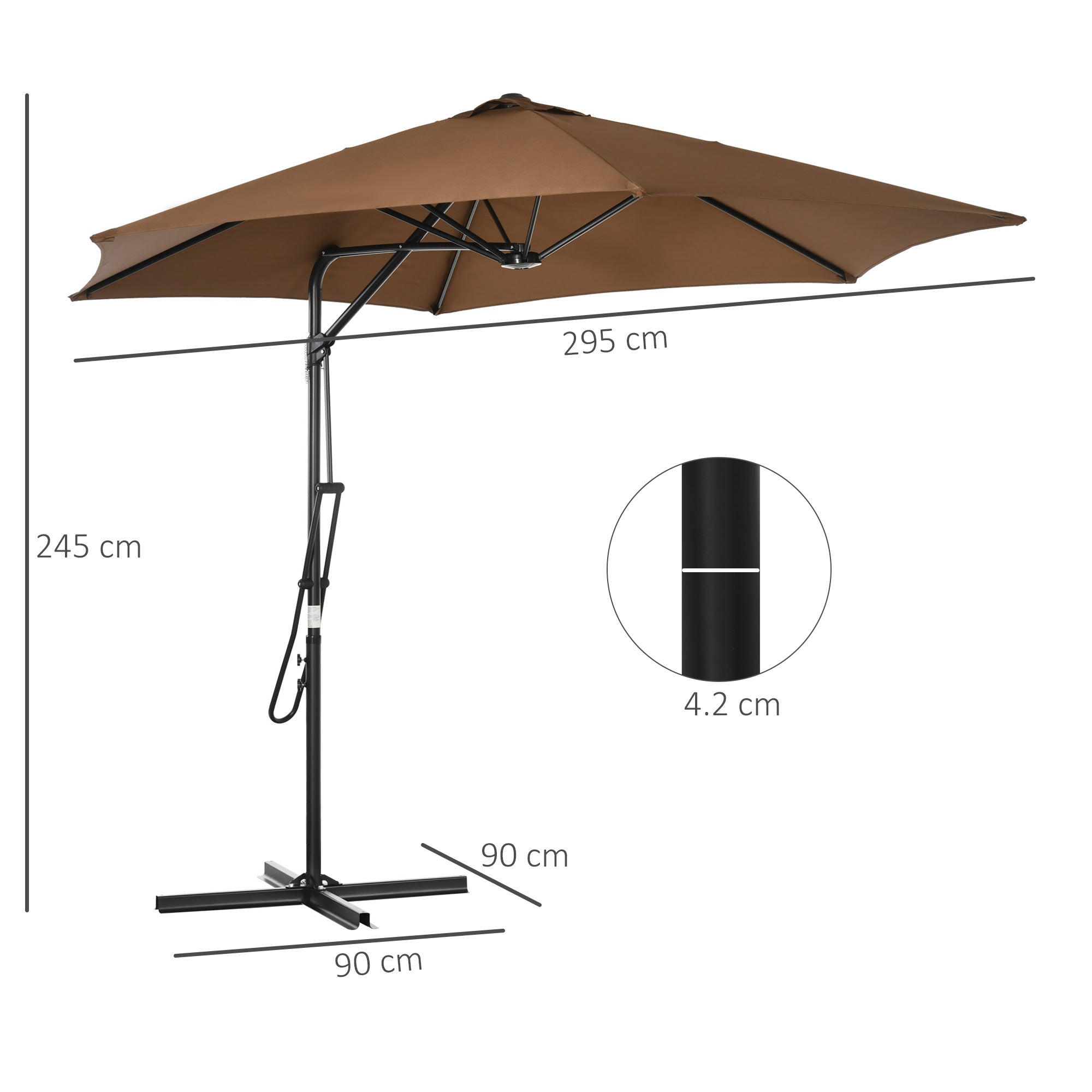 Ombrellone da Giardino Decentrato Ø295x245 cm in Metallo e Poliestere Marrone