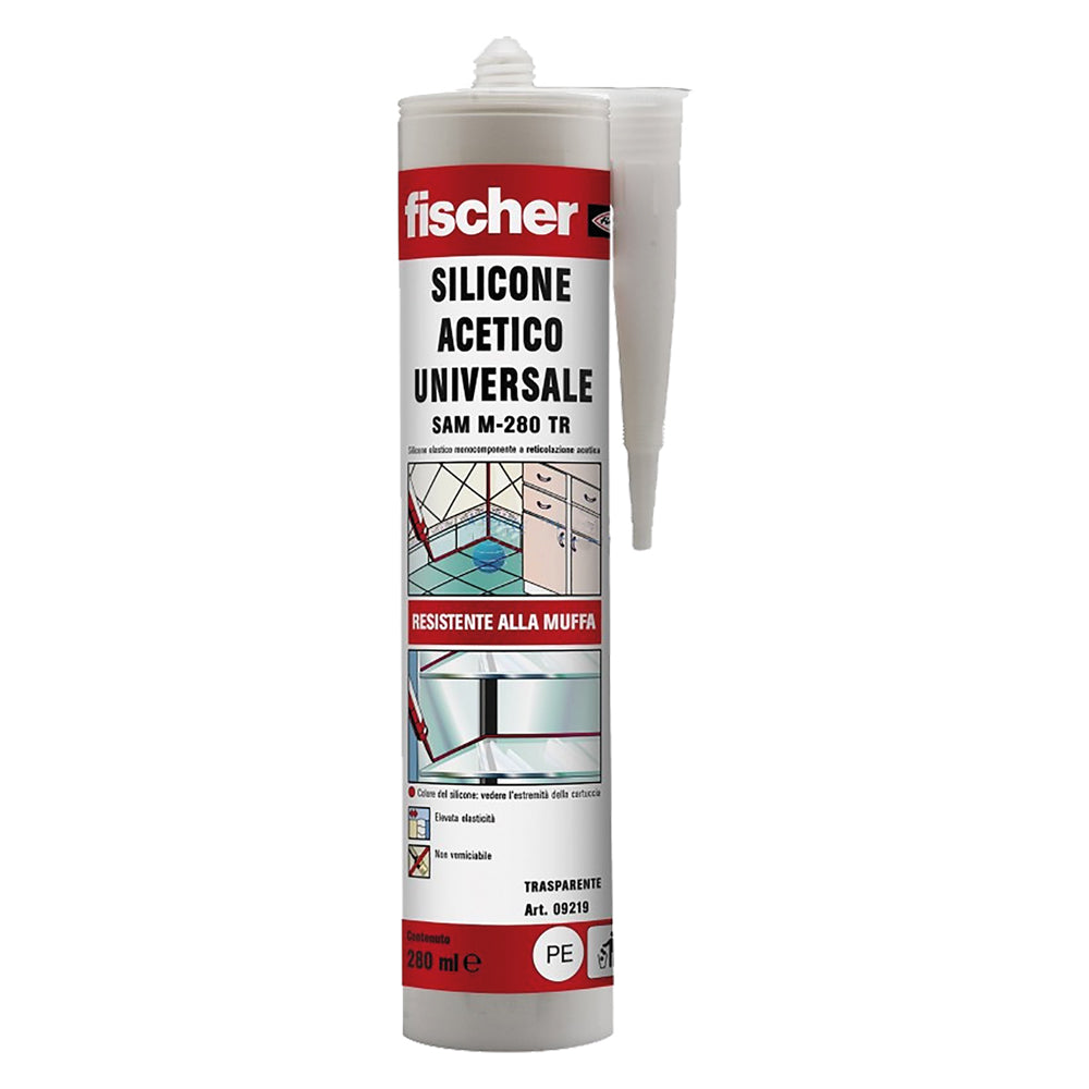 SILICONE ACETICO UNIVERSALE trasparente ml 280 FISCHER 25 PZ