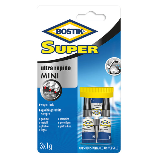 ADESIVO ISTANTANEO UNIVERSALE 'SUPER MINI' gr. 3 - 3 pz x 1 gr. (clip strip) BOSTIK 10 BL