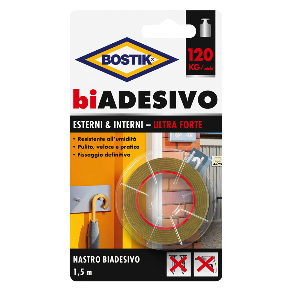 NASTRO BIADESIVO IN SCHIUMA PER ESTERNI/INTERNI mm. 19 x 1,5 mt BOSTIK 6 PZ