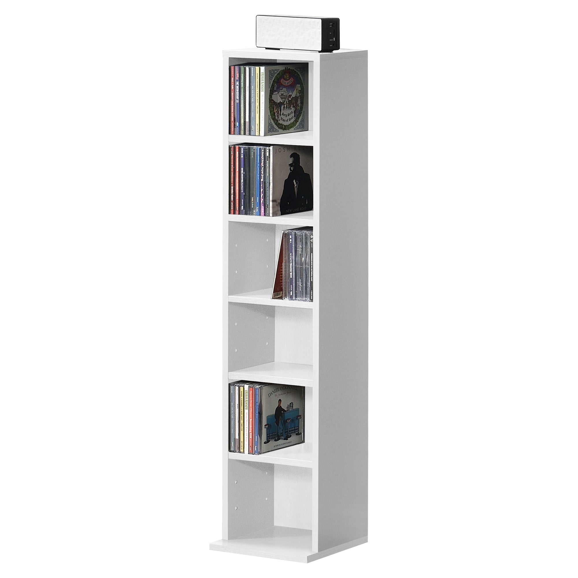 Scaffale a Colonna Tynset con 6 Scomparti per CD DVD 90x20x20 cm Bianco [en.casa]