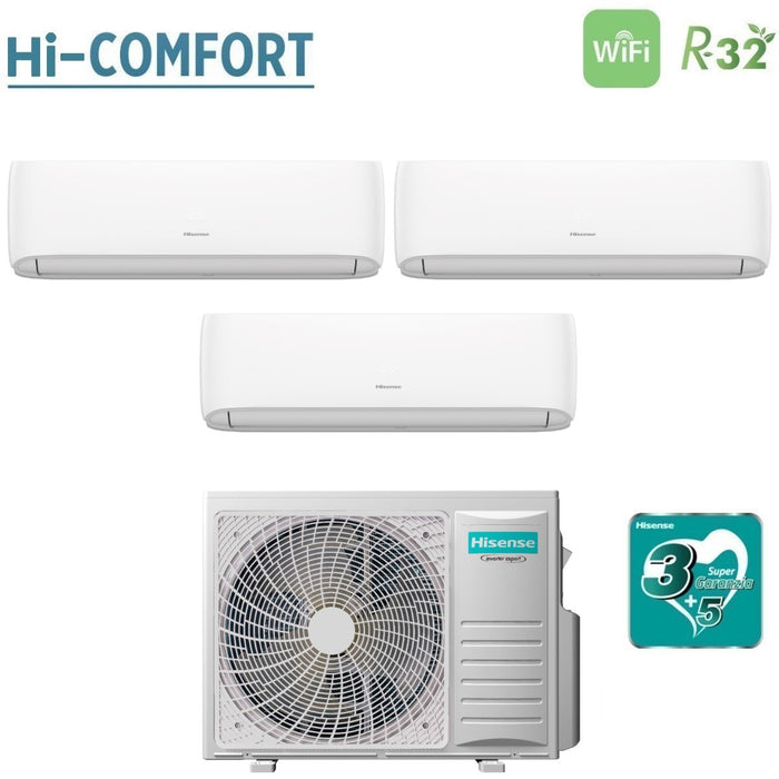 Climatizzatore Condizionatore Hisense Trial Split Inverter serie HI-COMFORT 9+12+12 con 4AMW81U4RJC R-32 Wi-Fi Integrato 9000+12000+12000