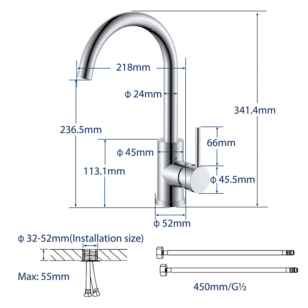 AICA Rubinetto da cucina miscelatore monocomando con beccuccio alto girevole 360, cromato