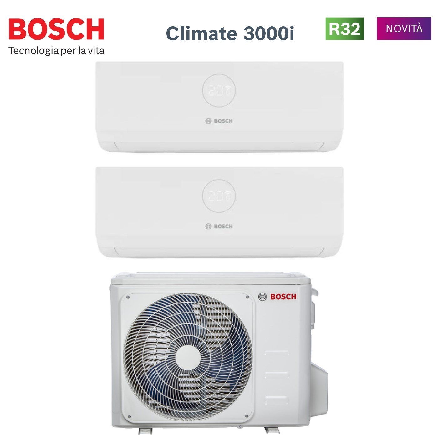 Climatizzatore Condizionatore Bosch Dual Split Inverter serie CLIMATE 3000i 12+12 con MS 18 OUE R-32 Wi-Fi Optional 12000+12000