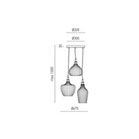 Composizione Sospensione Multipla Cleofe Metallo Ottone Vetri Ambra 3 Luci E27