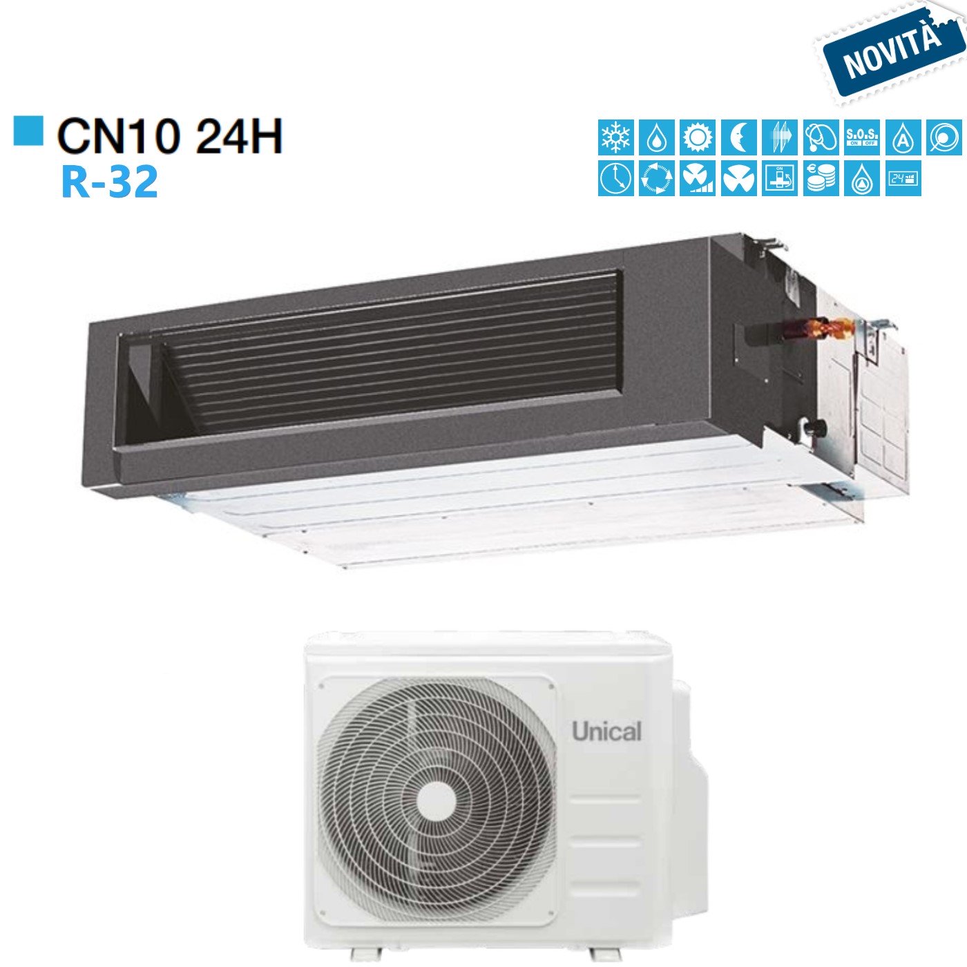 Climatizzatore Condizionatore Unical Canalizzabile 24000 BTU CN10 24H classe A++/A+ Gas R-32 Novità