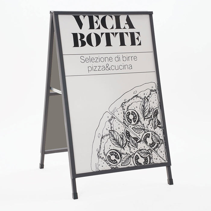 Espositore Pubblicitario Bifacciale a Cavalletto Pieghevole 60x90 cm in Metallo Nero